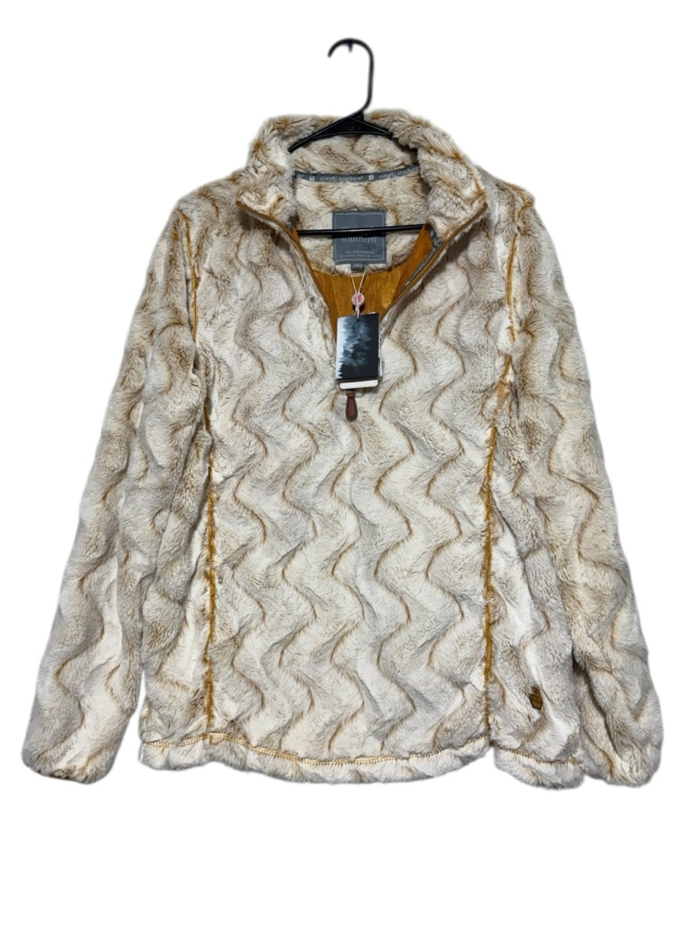 Simply Southern NWT Quarter Zip Pullover Size L Cozy Textured‎ Plush Yellow Fall